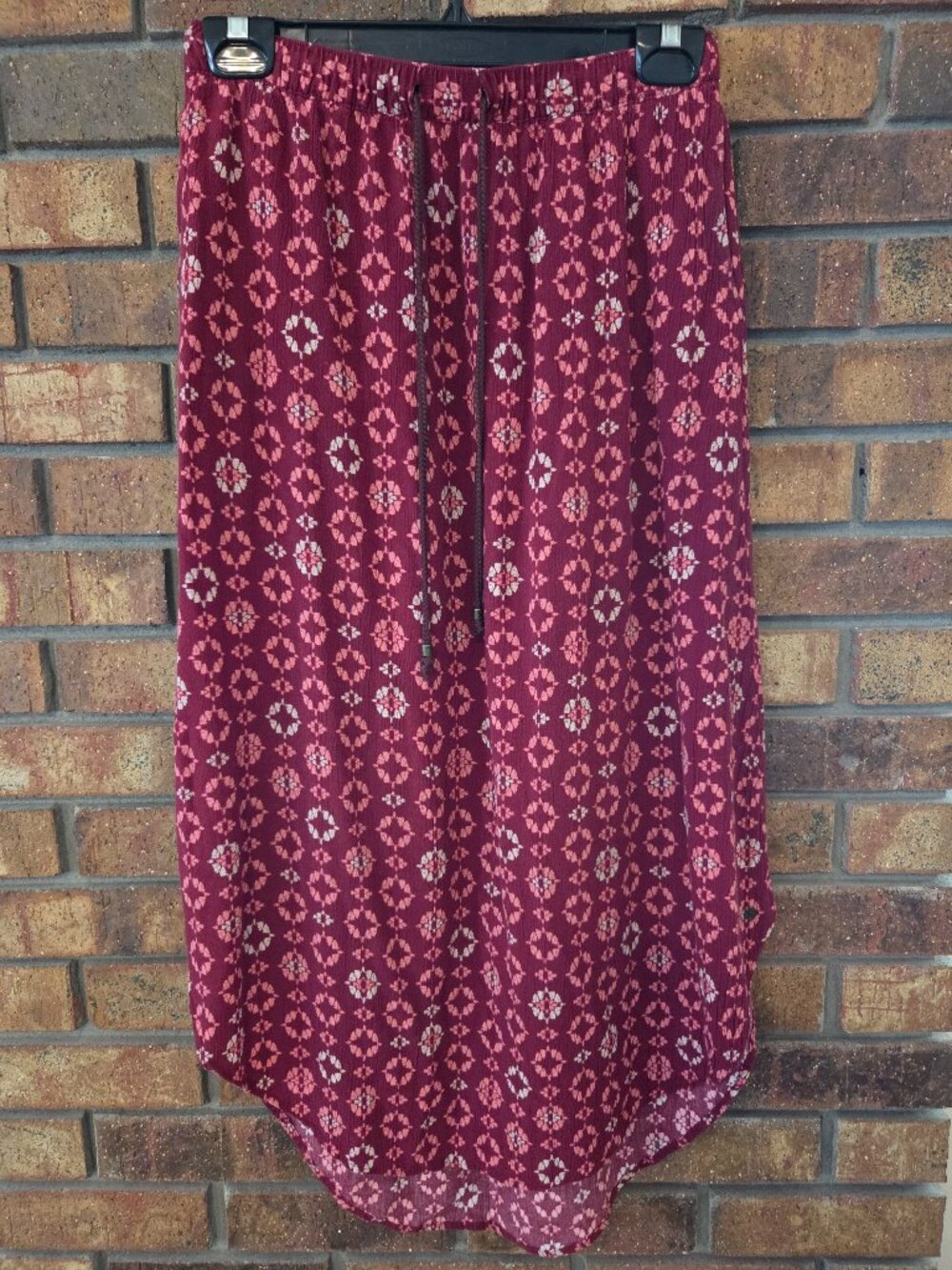 Eddie Bauer Burgundy Patterned Midi Skirt Petite XS